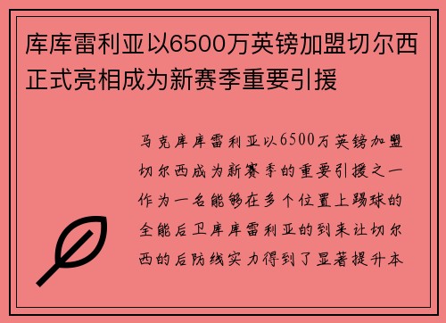 库库雷利亚以6500万英镑加盟切尔西正式亮相成为新赛季重要引援